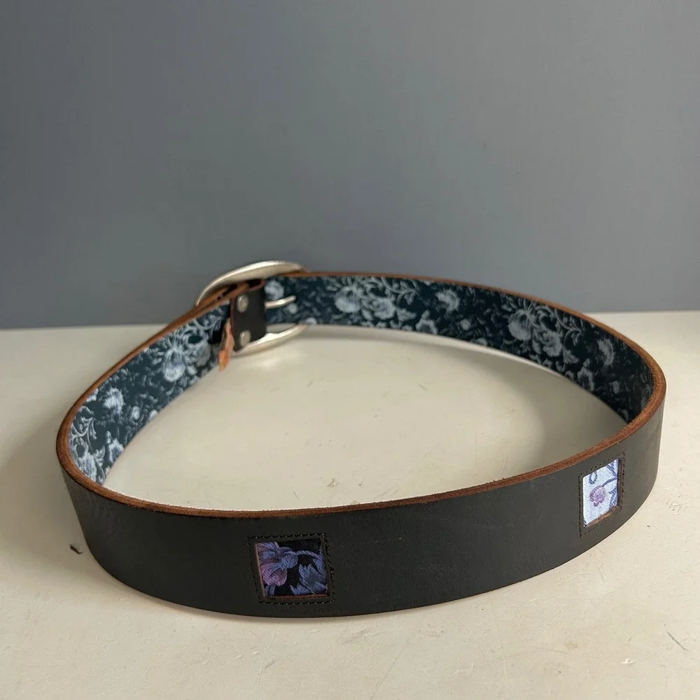 Robert Graham Brown Leather Belt men's 38 Chunky Buckle Patchwork Statement